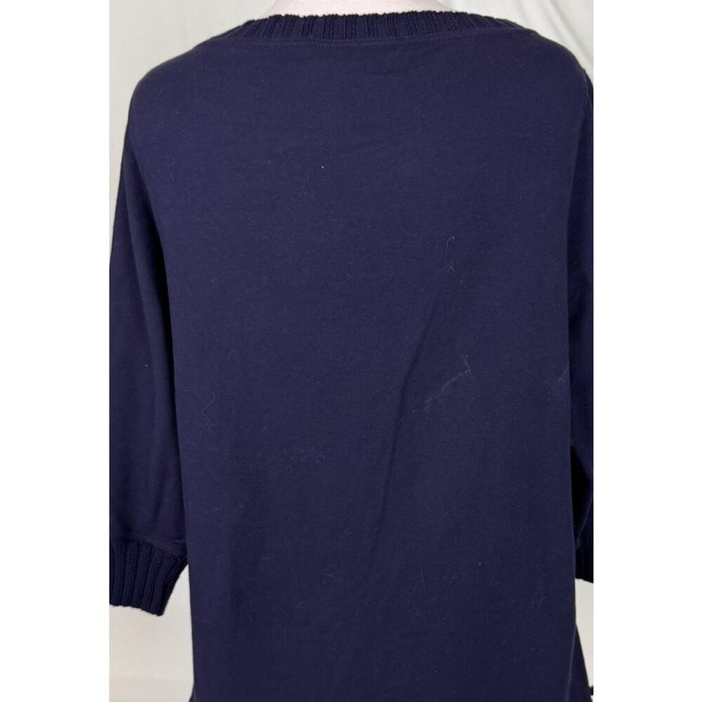 Lauren Ralph Lauren Navy Blue Top Medium Cotton Stretch 3/4 Sleeve - Picture 7 of 8